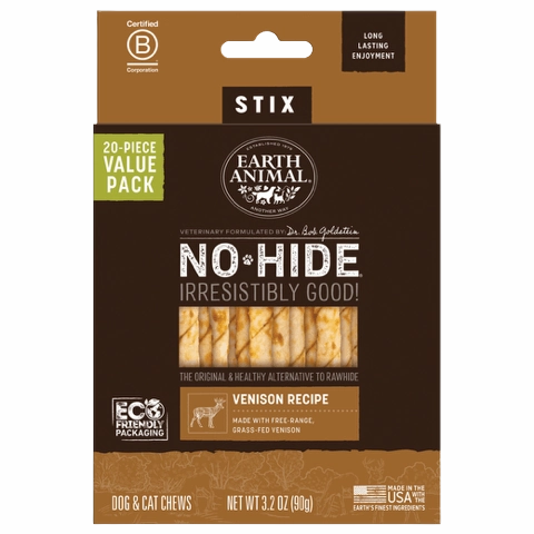 Earth Animal No-Hide Chews Packages - Venison Stix 20pk