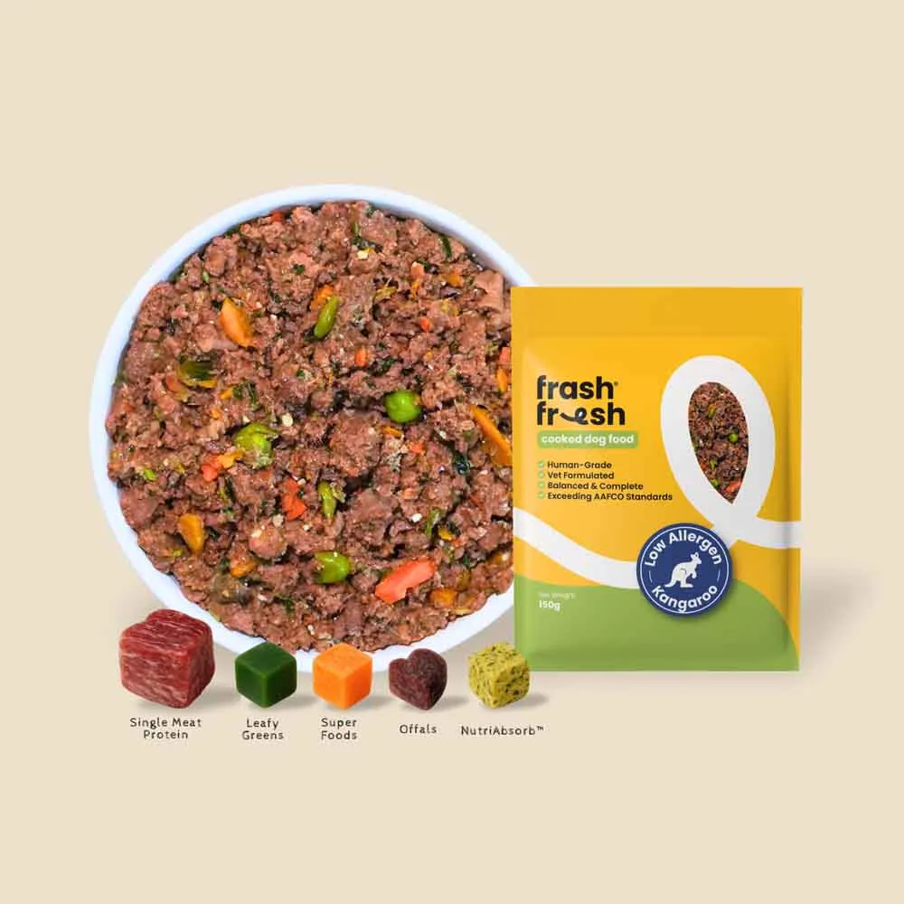 'FREE DEFROSTING TRAY': frashfresh Cooked Kangaroo NutriAbsorb Frozen Dog Food 2.25kg