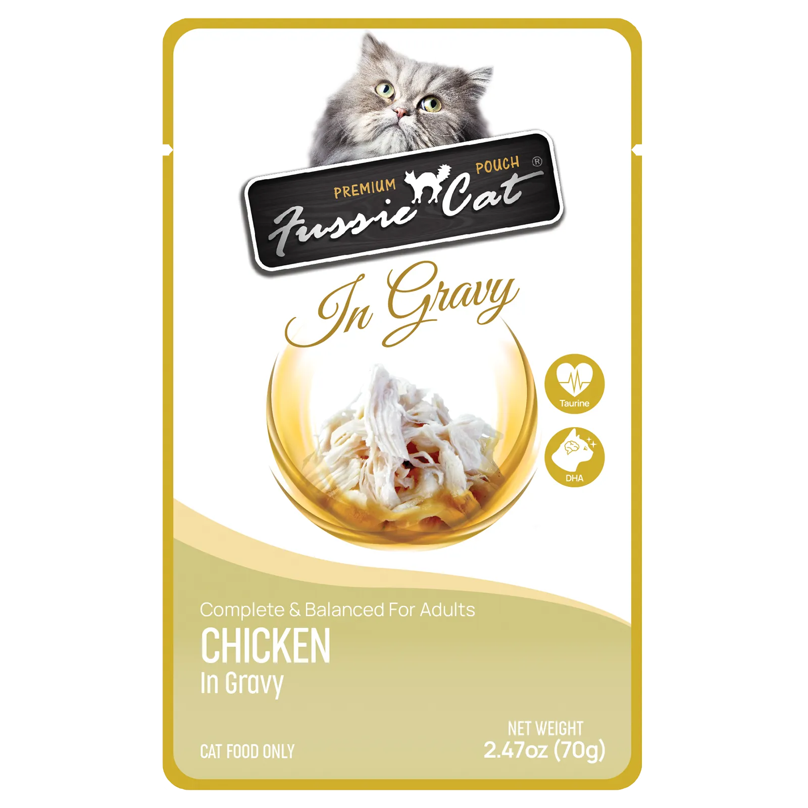 Fussie Cat Wet Cat Food Grain Free Premium Chicken Formula in Gravy 2.47oz Pouch Single
