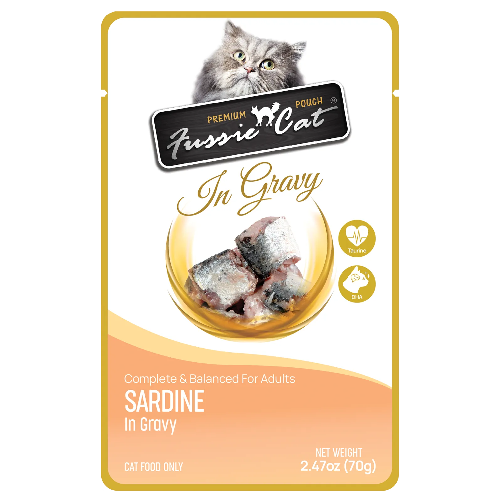 Fussie Cat Wet Cat Food Grain Free Premium Sardine Formula in Gravy 2.47oz Pouch Single