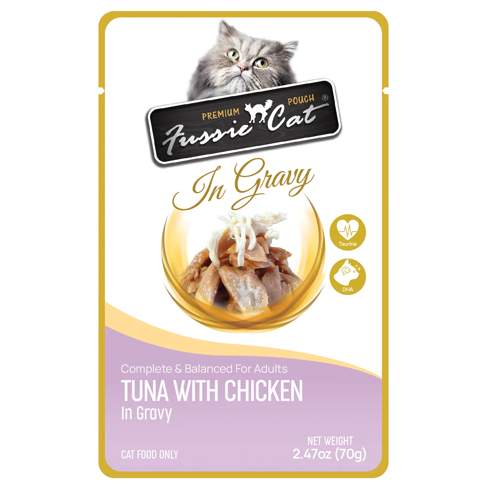 Fussie Cat Wet Cat Food Grain Free Premium Tuna with Chicken Formula in Gravy 2.47oz Pouch Single