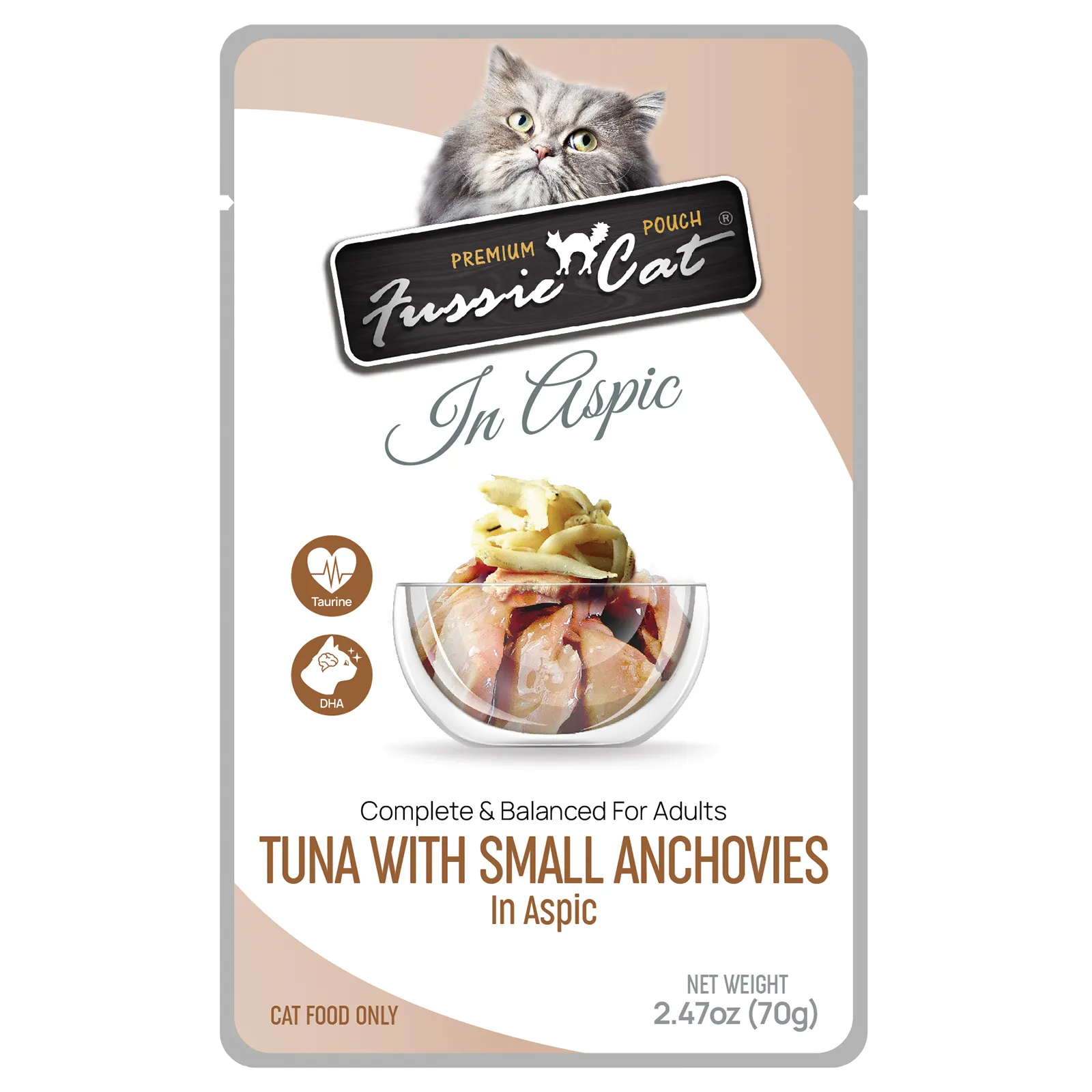 Fussie Cat Wet Cat Food Grain Free Premium Tuna with Small Anchovies Formula in Aspic 2.47oz Pouch Single