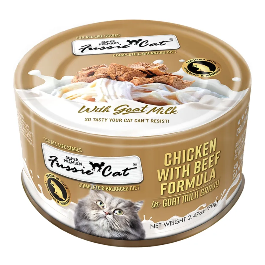 Fussie Cat Wet Cat Food Grain Free Super Premium Chicken with Beef Formula in Goat Milk Gravy 2.47oz Can Single
