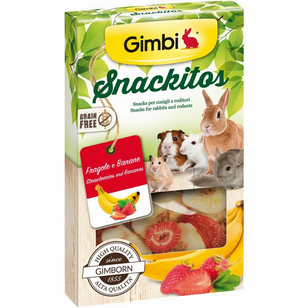 Gimbi Snackitos Strawberry   Banana Treats For Small Animals 60g