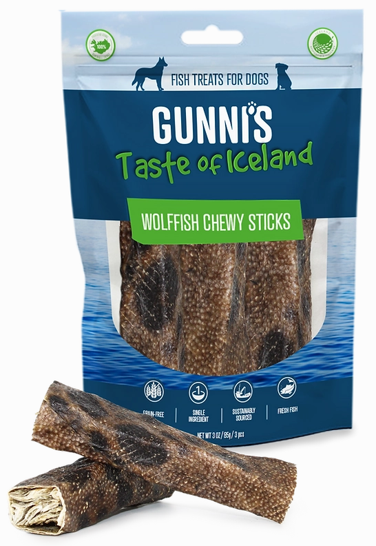 Gunni's Dog Treats Wolffish Chewy Sticks 3ct 3oz bag