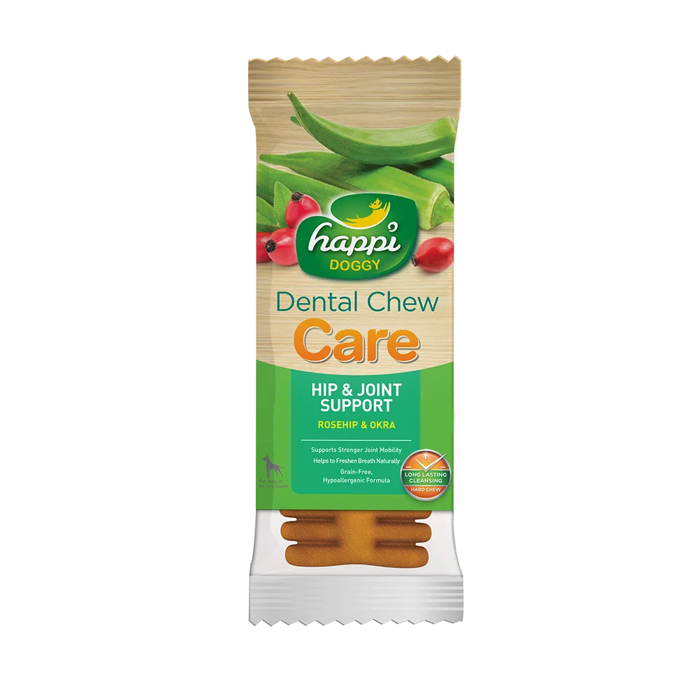Happi Doggy Dental Chew Care Hard Chew Hip & Joint Support Rosehip & Okra Regular 25g