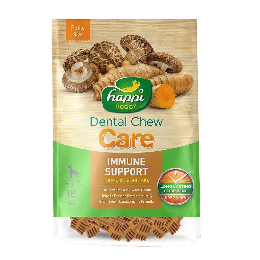 Happi Doggy Dental Chew Care Hard Chew Immune Support Turmeric & Shiitake Petite 150g