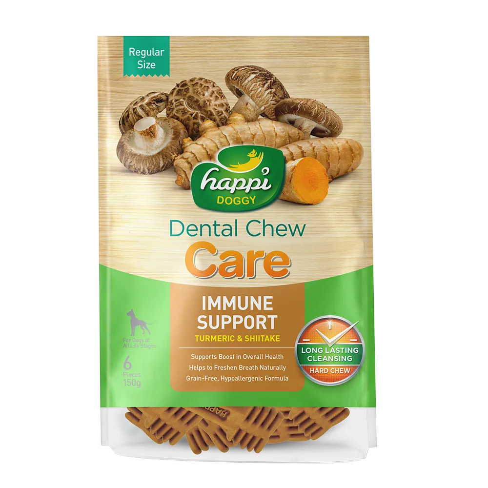Happi Doggy Dental Chew Care Hard Chew Immune Support Turmeric & Shiitake Regular 150g