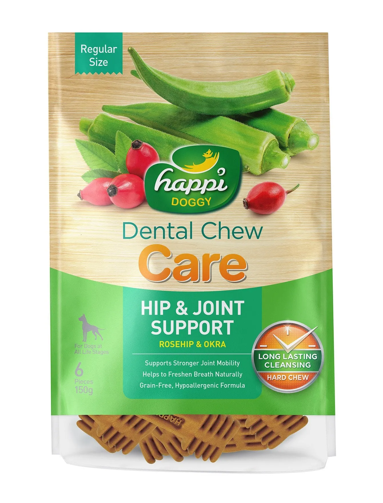 Happi Skippi (Doggy) Care Rosehip & Okra Hip & Joint Support Grain-Free Dental Dog Chews 150g