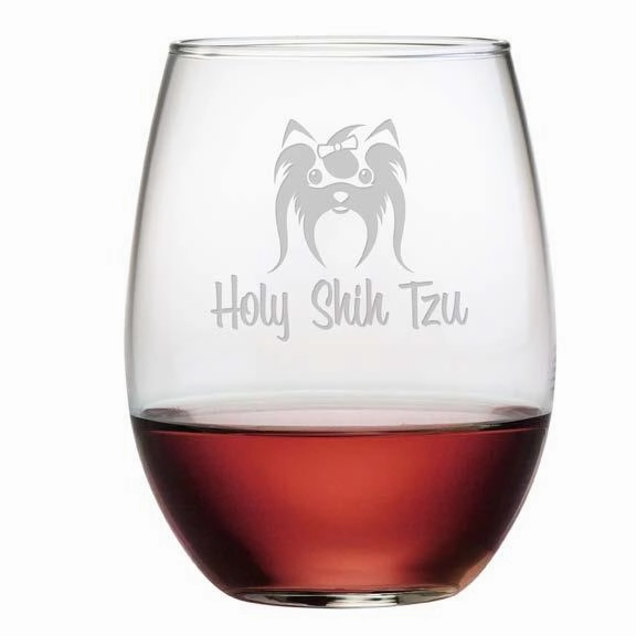 Holy Shih Tzu Stemless Wine Glasses, Set Of 4