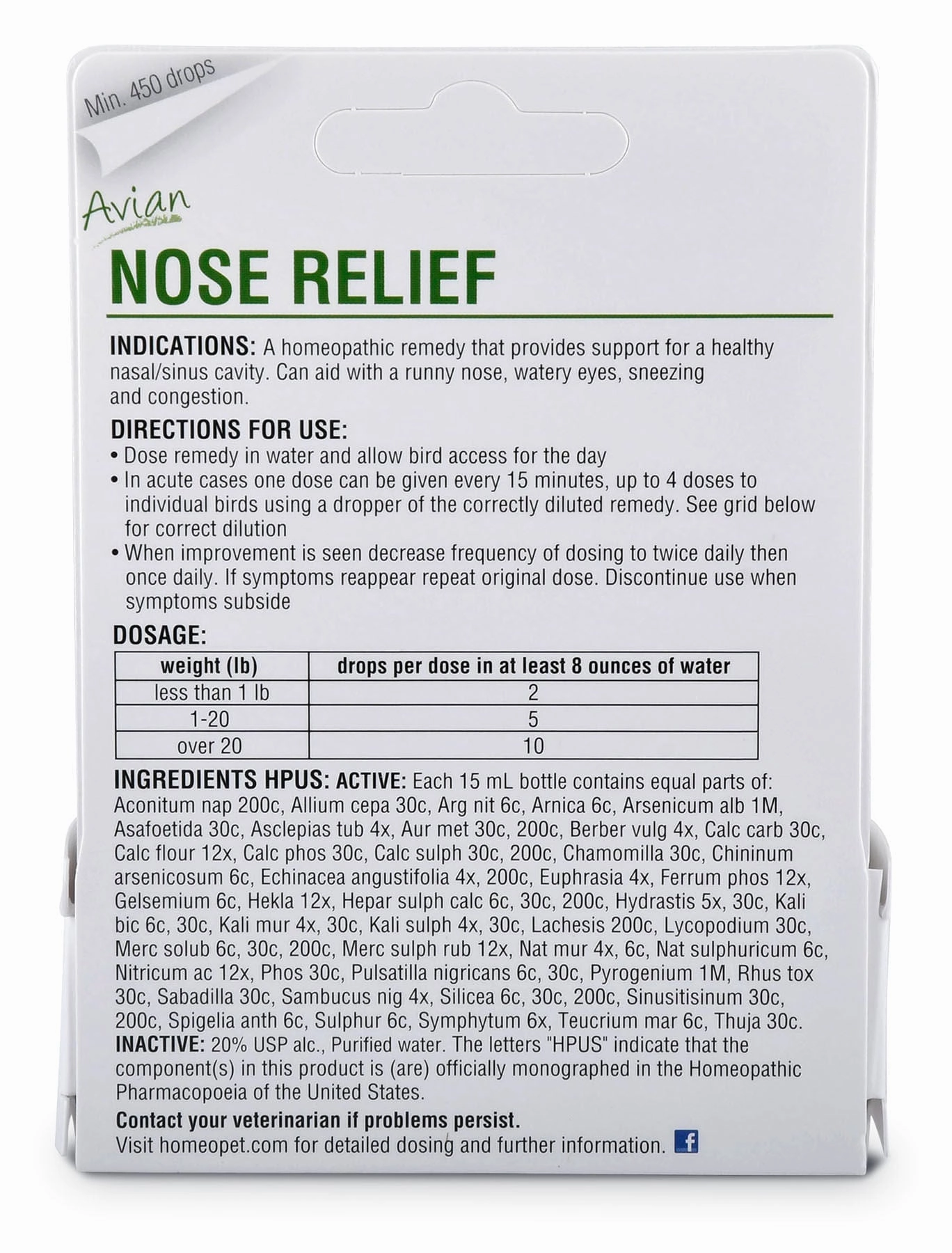 HomeoVet Avian Nose Relief, 15 mL