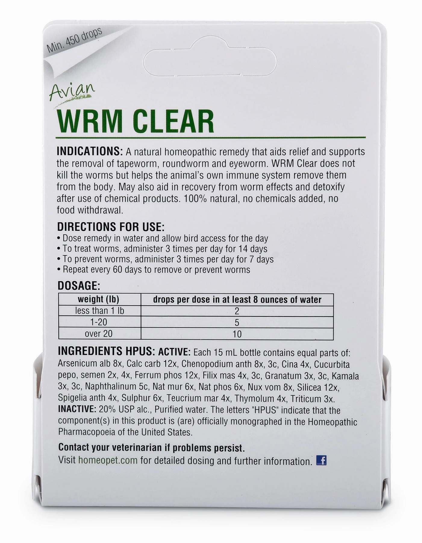 HomeoVet Avian Wrm Clear Poultry Dewormer, 15 mL