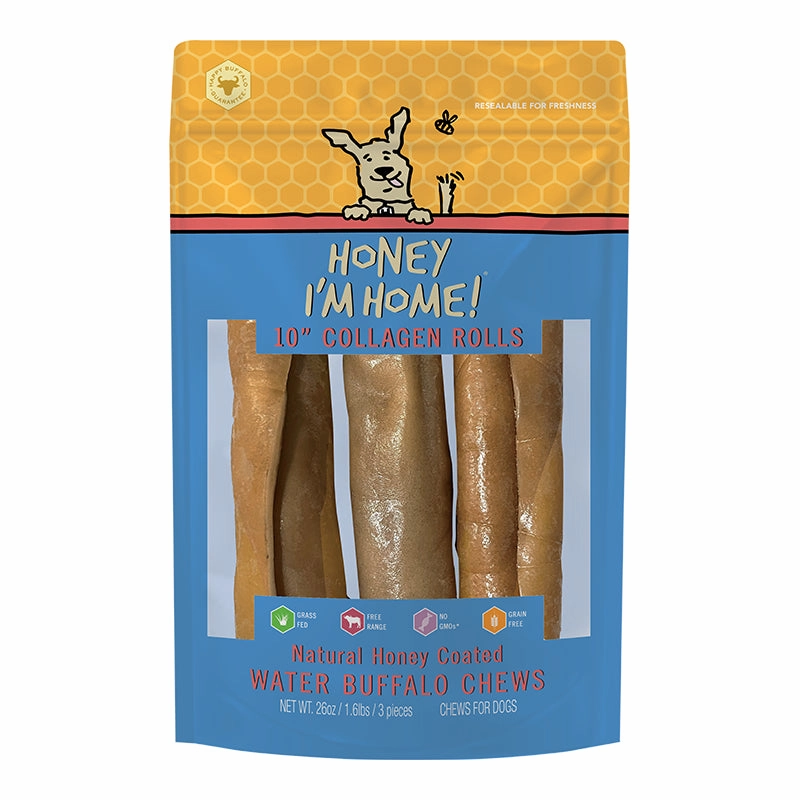 Honey I'm Home! Buffalo Collagen Roll Dog Chews 10" - 3-pack 26oz bag