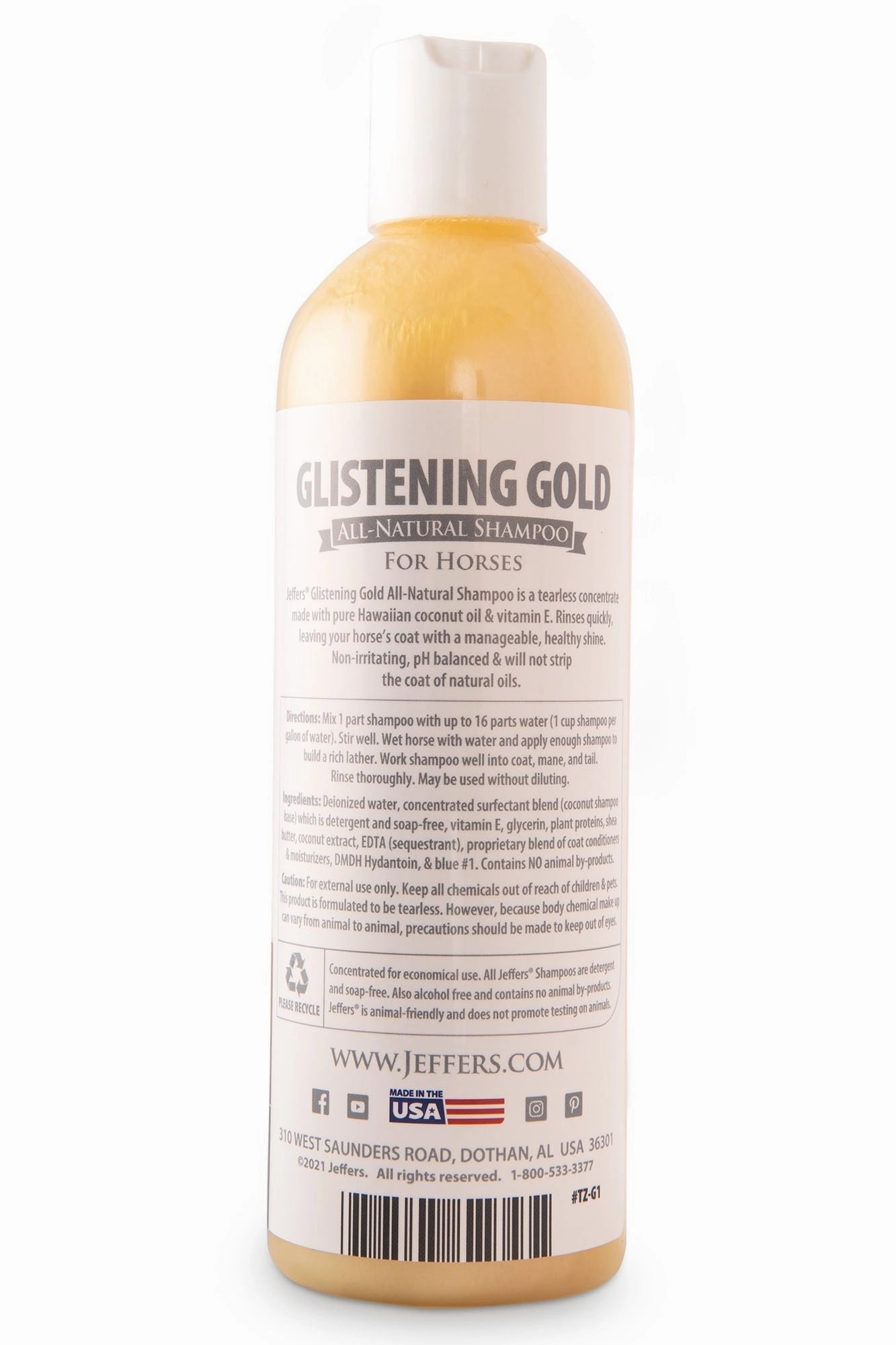 Jeffers Equine Glistening Gold All-Natural Tearless Horse Shampoo with Pure Hawaiian Coconut Oil