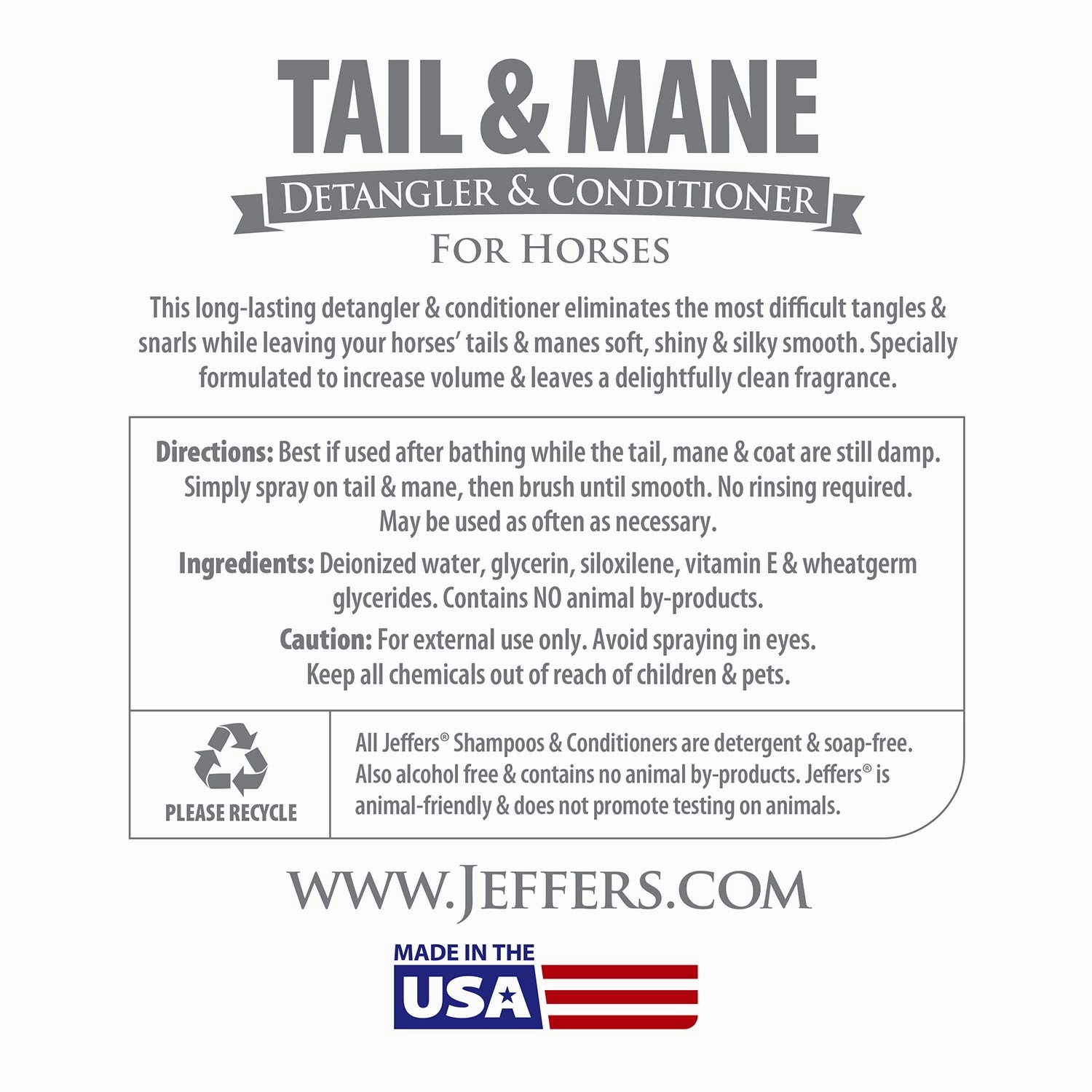 Jeffers Equine Tail & Mane Detangler and Conditioner for Horses