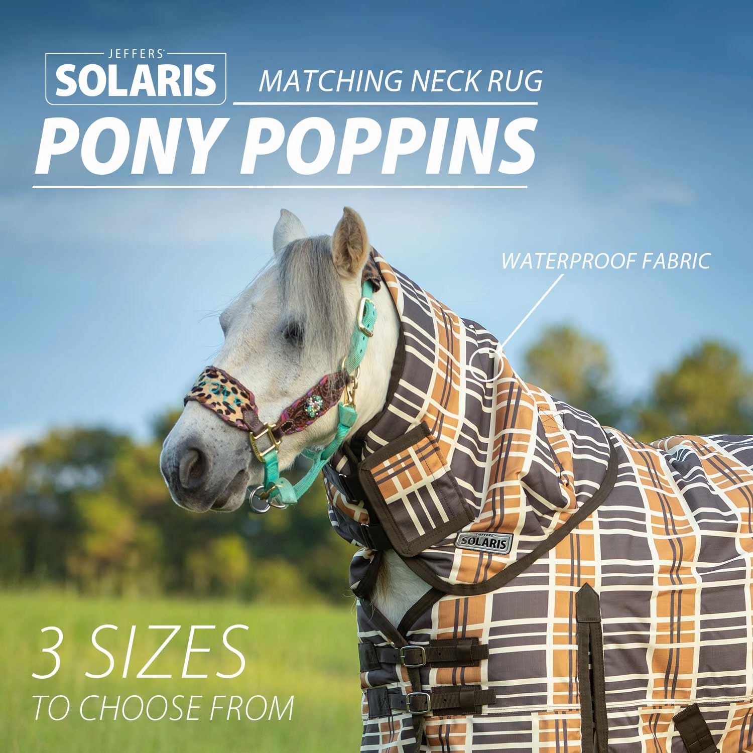 Jeffers Pony Poppins Solaris Horse Neck Rug, 1200 Denier / 240g Fill, Brown & Cream Plaid