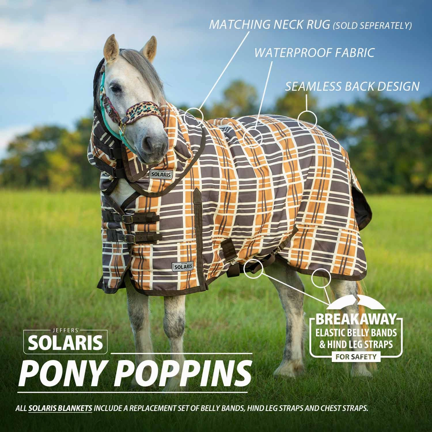 Jeffers Pony Poppins Solaris Horse Turnout Sheet for Ponies, Brown & Cream Plaid