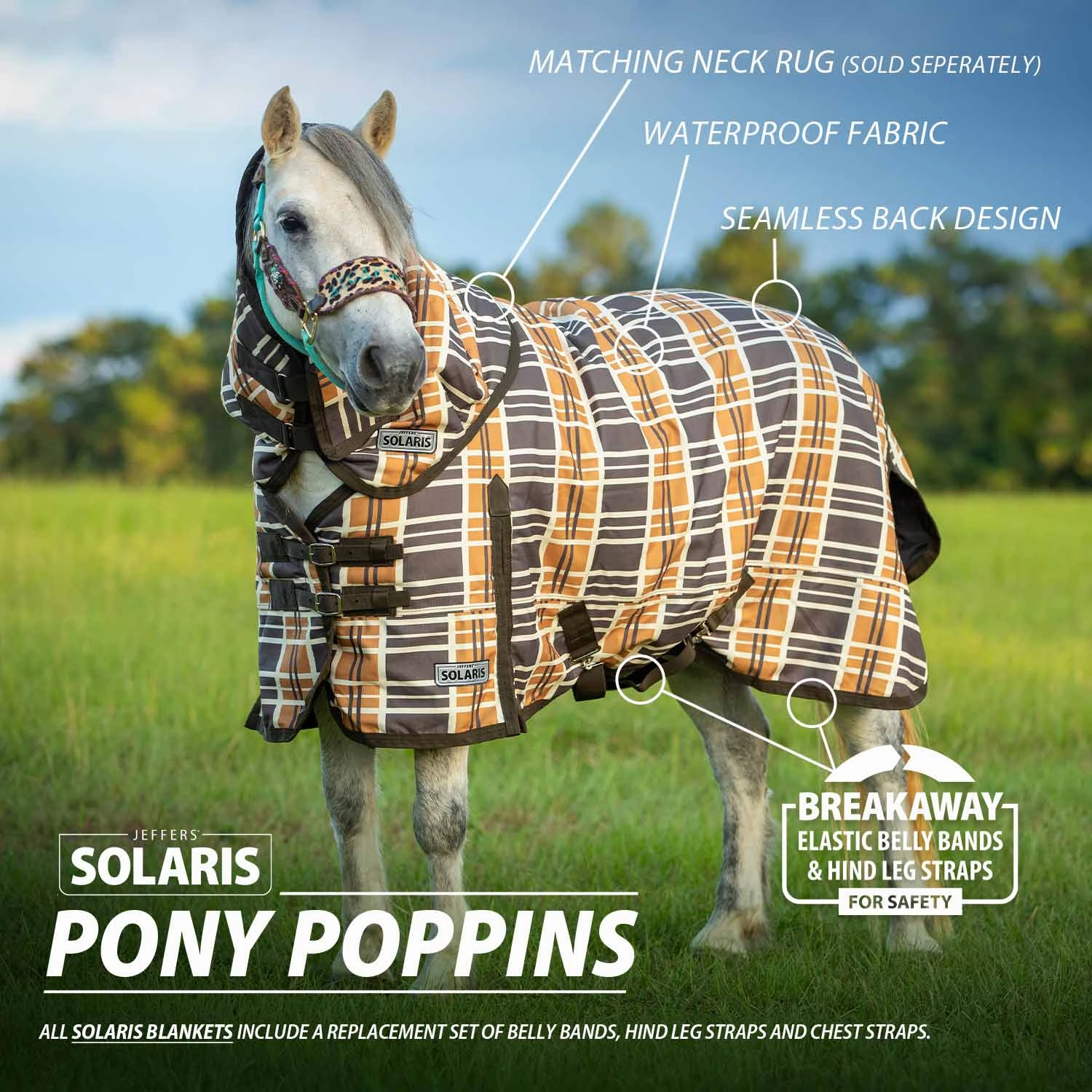 Jeffers Pony Poppins Solaris Pony Horse Turnout Blanket, Brown & Cream Plaid