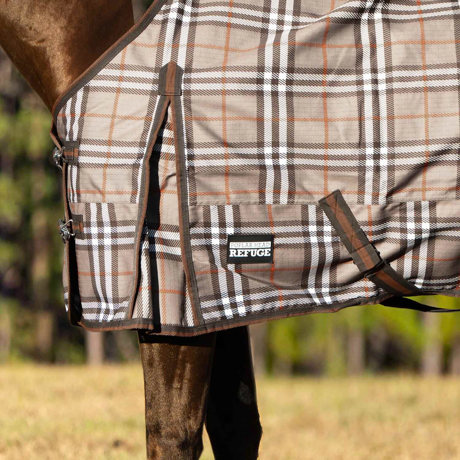 Jeffers Poplar Head Refuge 1200 Denier Turnout Blanket, 240 Gram, Plymouth Brown Plaid