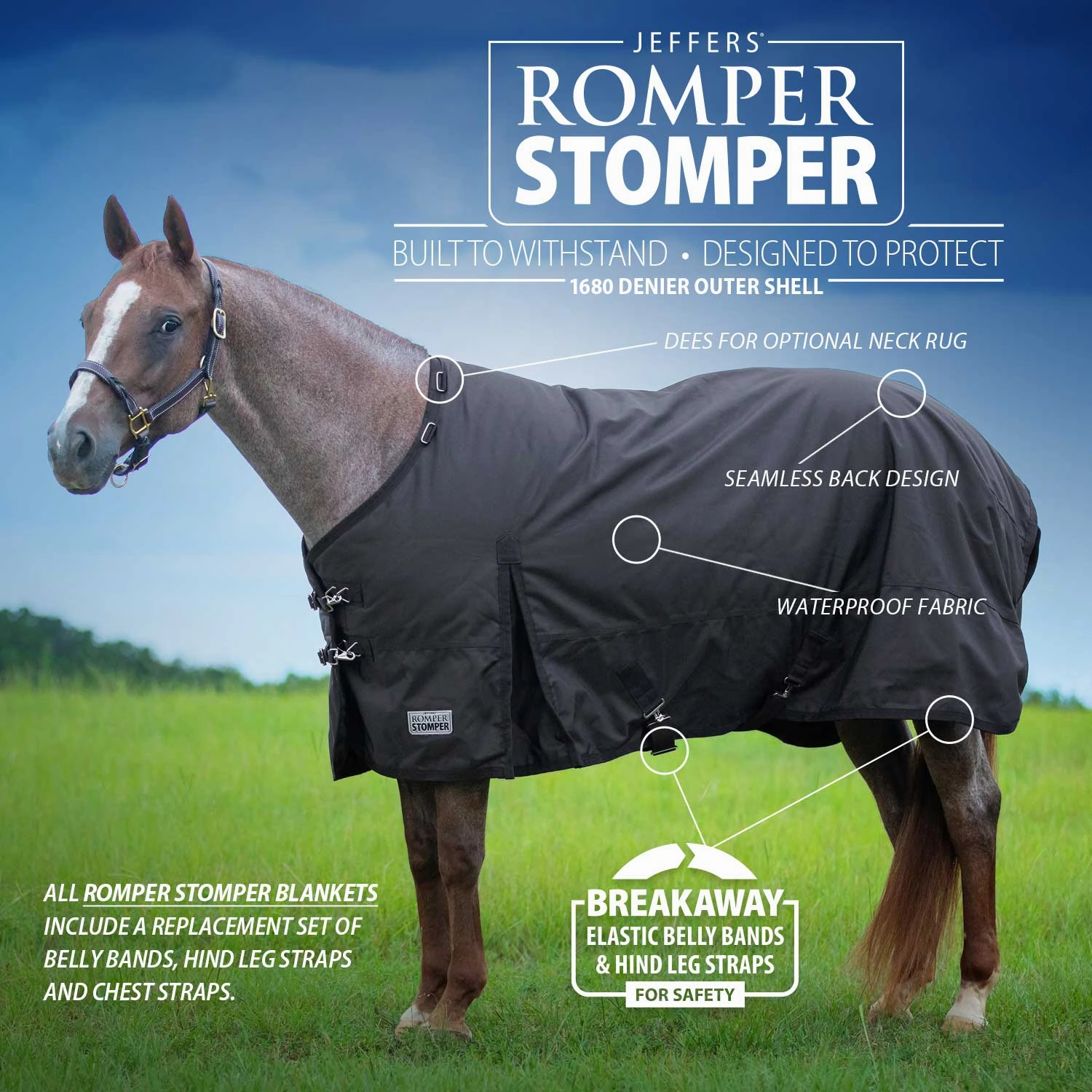 Jeffers Romper Stomper Horse Turnout Blanket, 1680 Denier, 240g Fill, Brown