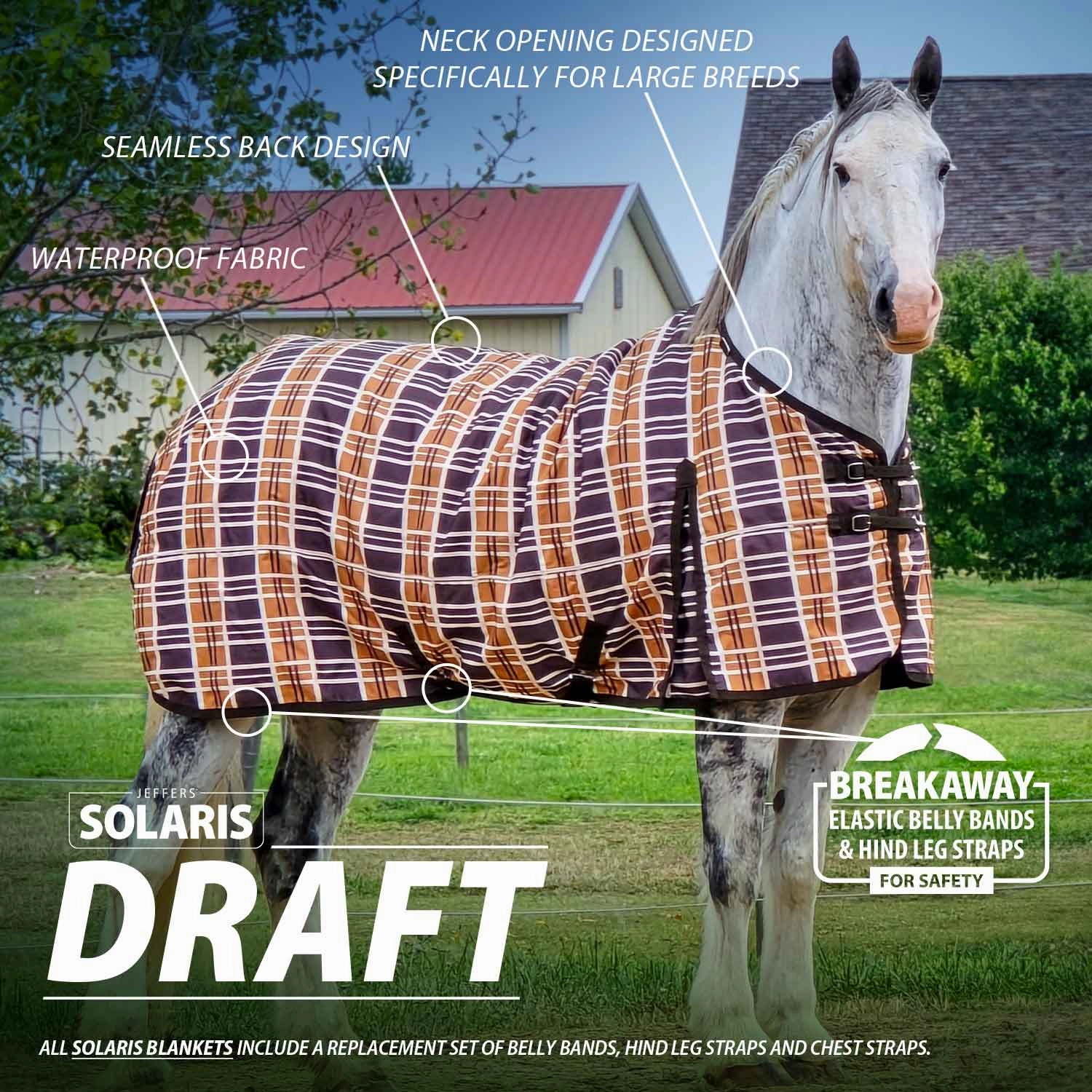 Jeffers Solaris 1200 Denier Draft Horse Turnout Sheet, 0g Fill, Brown & Cream Plaid