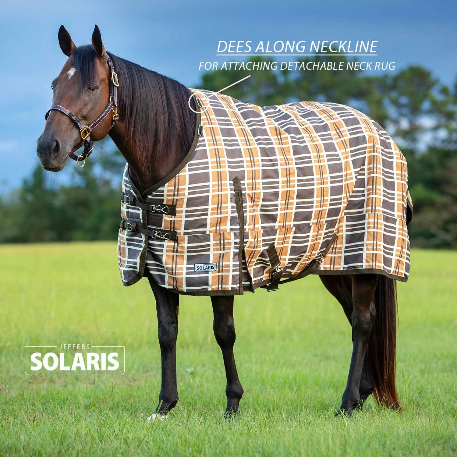 Jeffers Solaris 1200 Denier Heavy Weight Horse Turnout Blanket with Neck Rug, 360g Fill, Brown & Cream Plaid