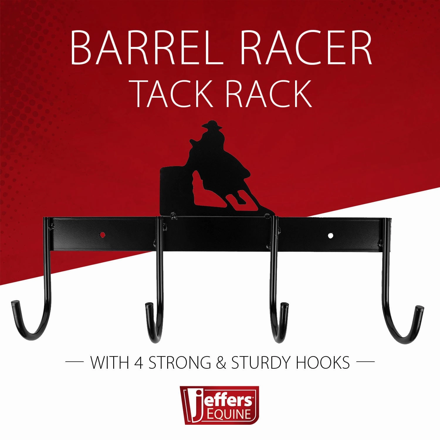 Jeffers Wall Mount 4-Hook Horse Tack Rack, Barrel Racer or Horse Silhouette