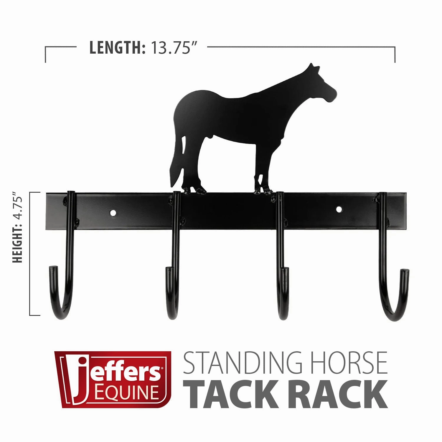 Jeffers Wall Mount 4-Hook Horse Tack Rack, Barrel Racer or Horse Silhouette