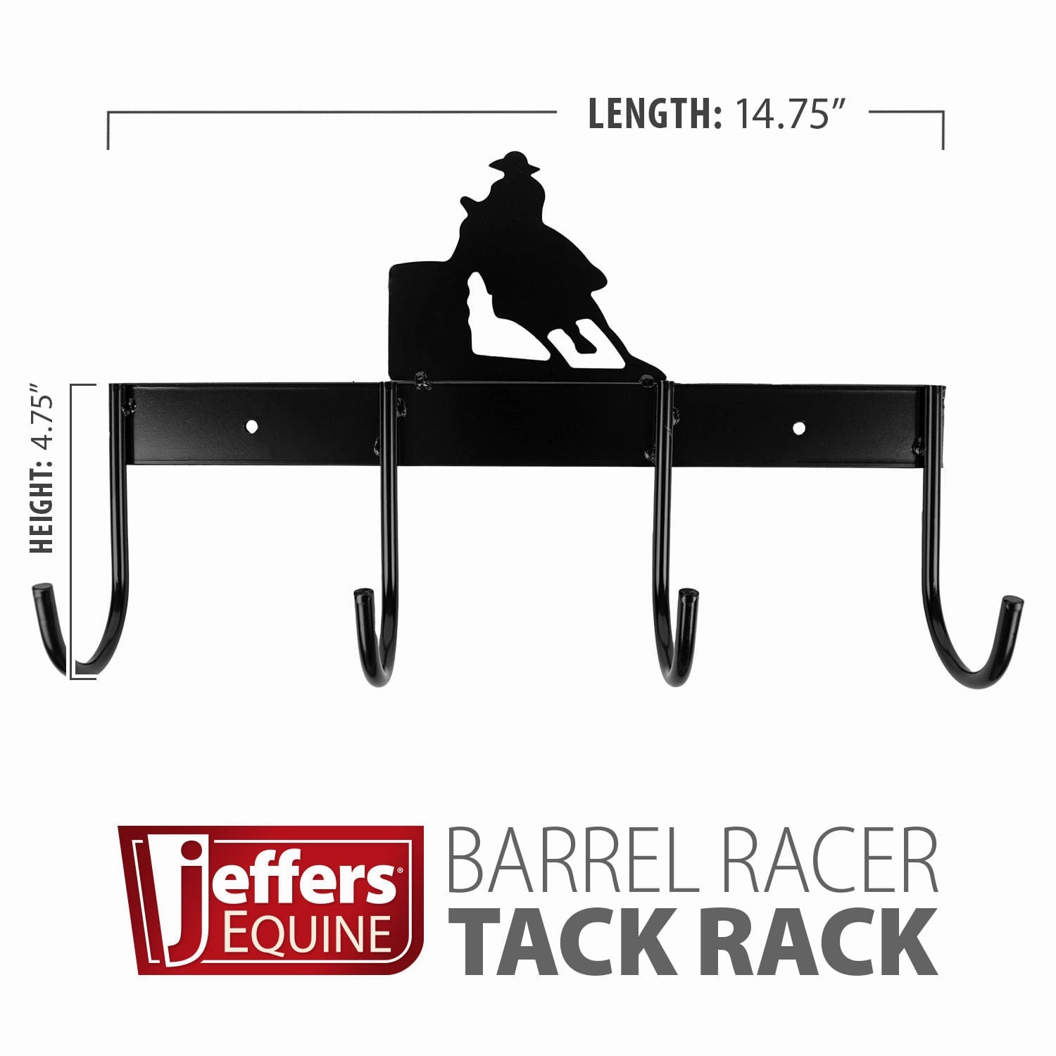 Jeffers Wall Mount 4-Hook Horse Tack Rack, Barrel Racer or Horse Silhouette