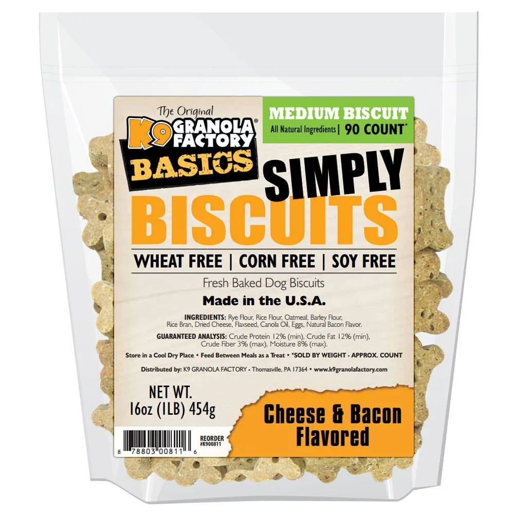 K9 Granola Factory Simply Biscuits - CHEESE & BACON Medium 16oz Bag
