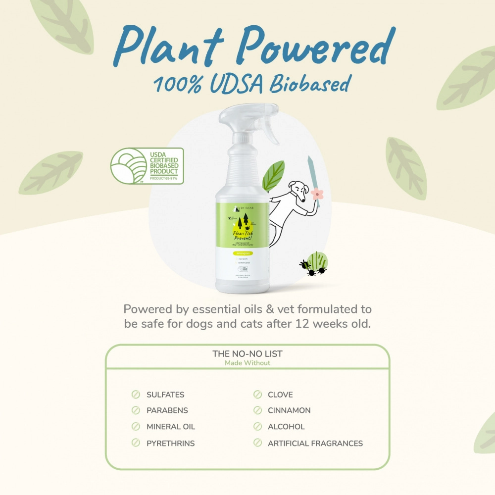 kin kind Flea & Tick Prevent! Plant Powered Dog & Cat Protect Lemongrass Spray