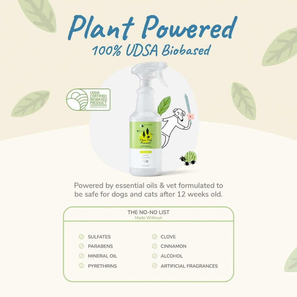 kin kind Flea & Tick Prevent! Plant Powered Dog & Cat Protect Lemongrass Spray
