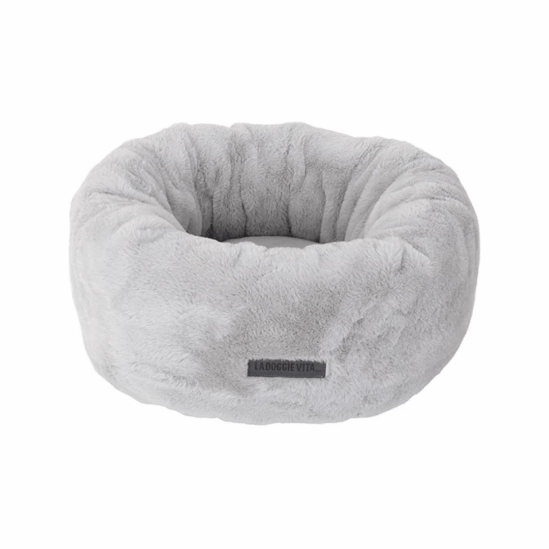 La Doggie Vita Silver Plush Donut Dog Bed