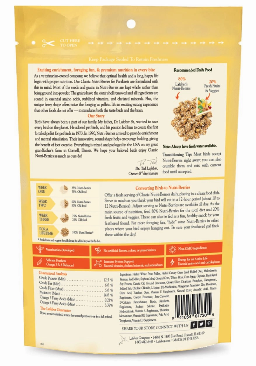 Lafeber Classic Parakeet Nutri-Berries, 10 oz bag
