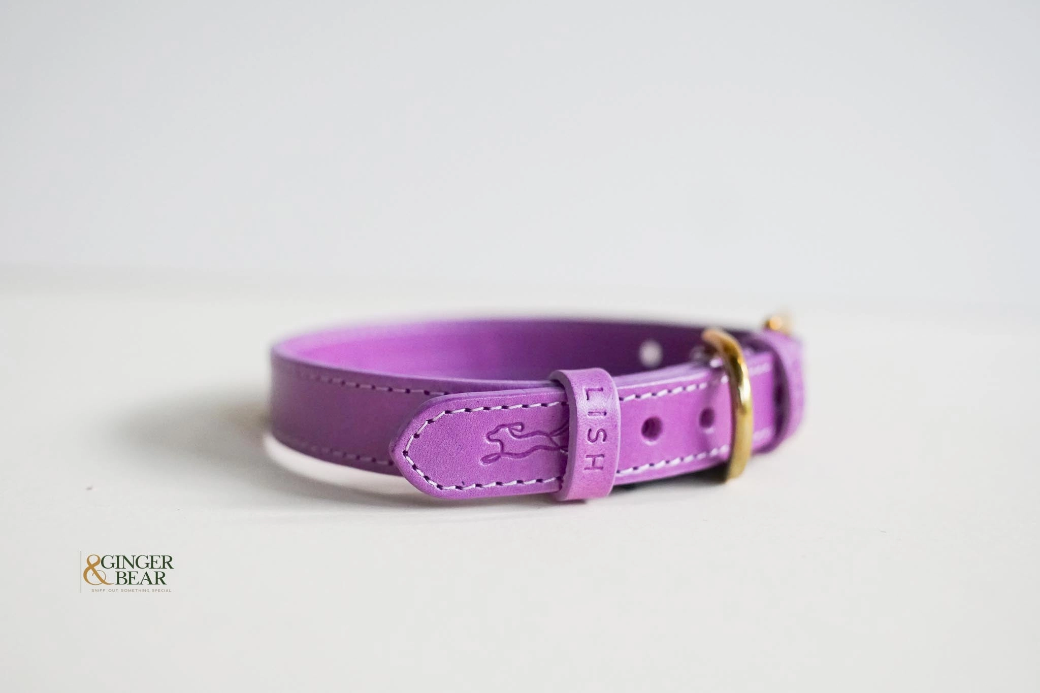 LISH Coopers Violet Purple Italian Leather Dog Collar