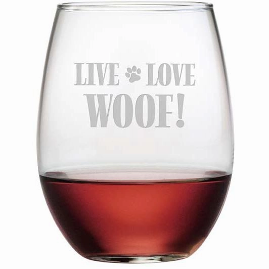 Live Love Woof Stemless Wine Glasses, Set Of 4