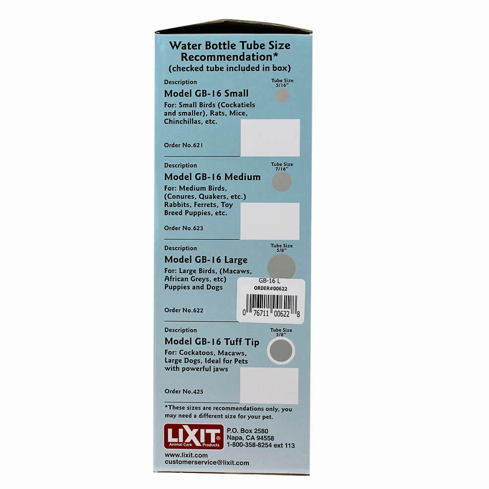 Lixit Glass Water Bottle, 16 oz with Tube