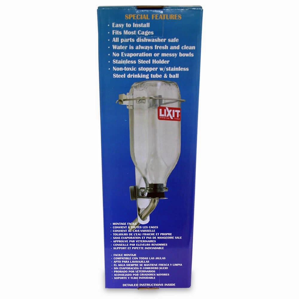 Lixit Glass Water Bottle, 32 oz with Tube