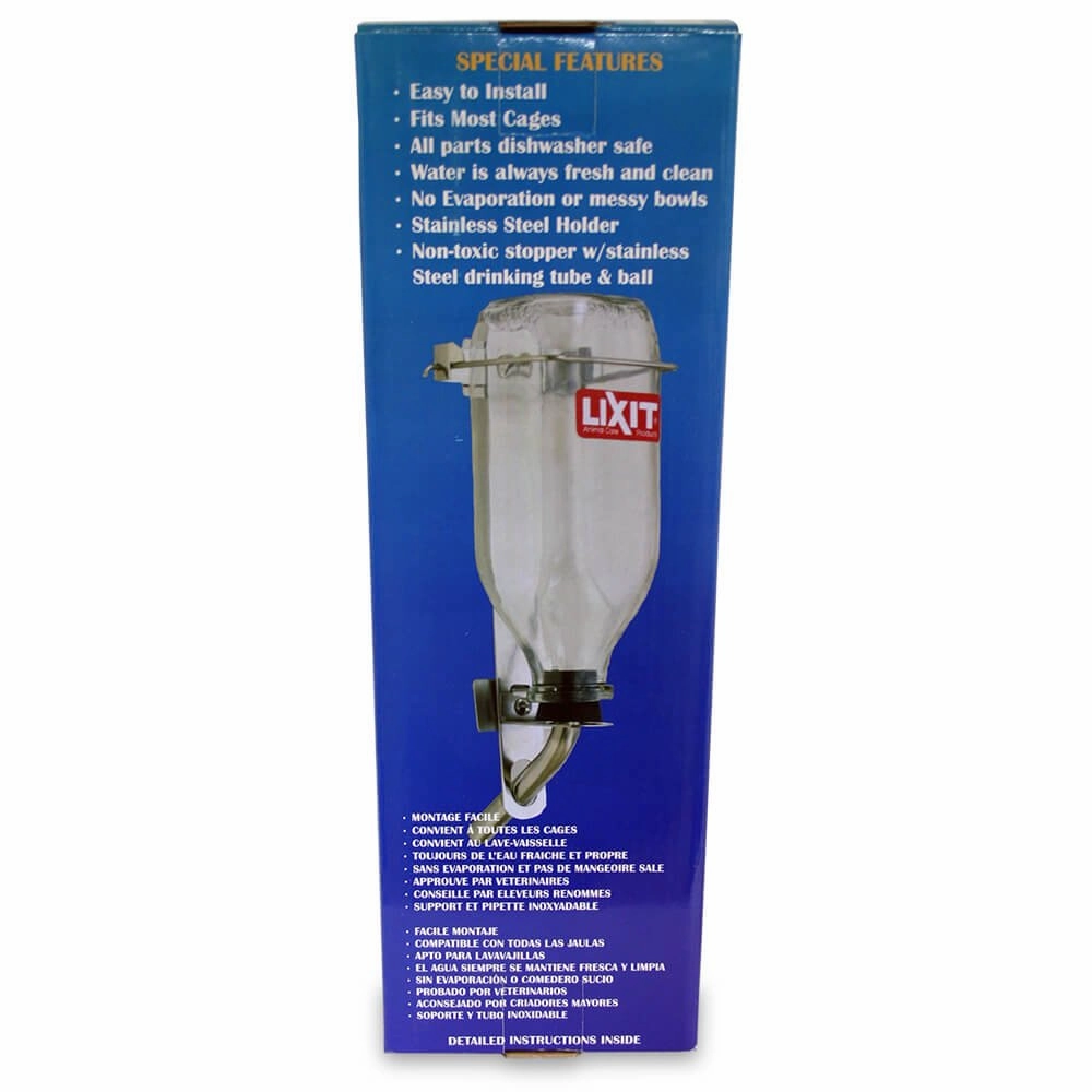 Lixit Glass Water Bottle, 32 oz with Tube