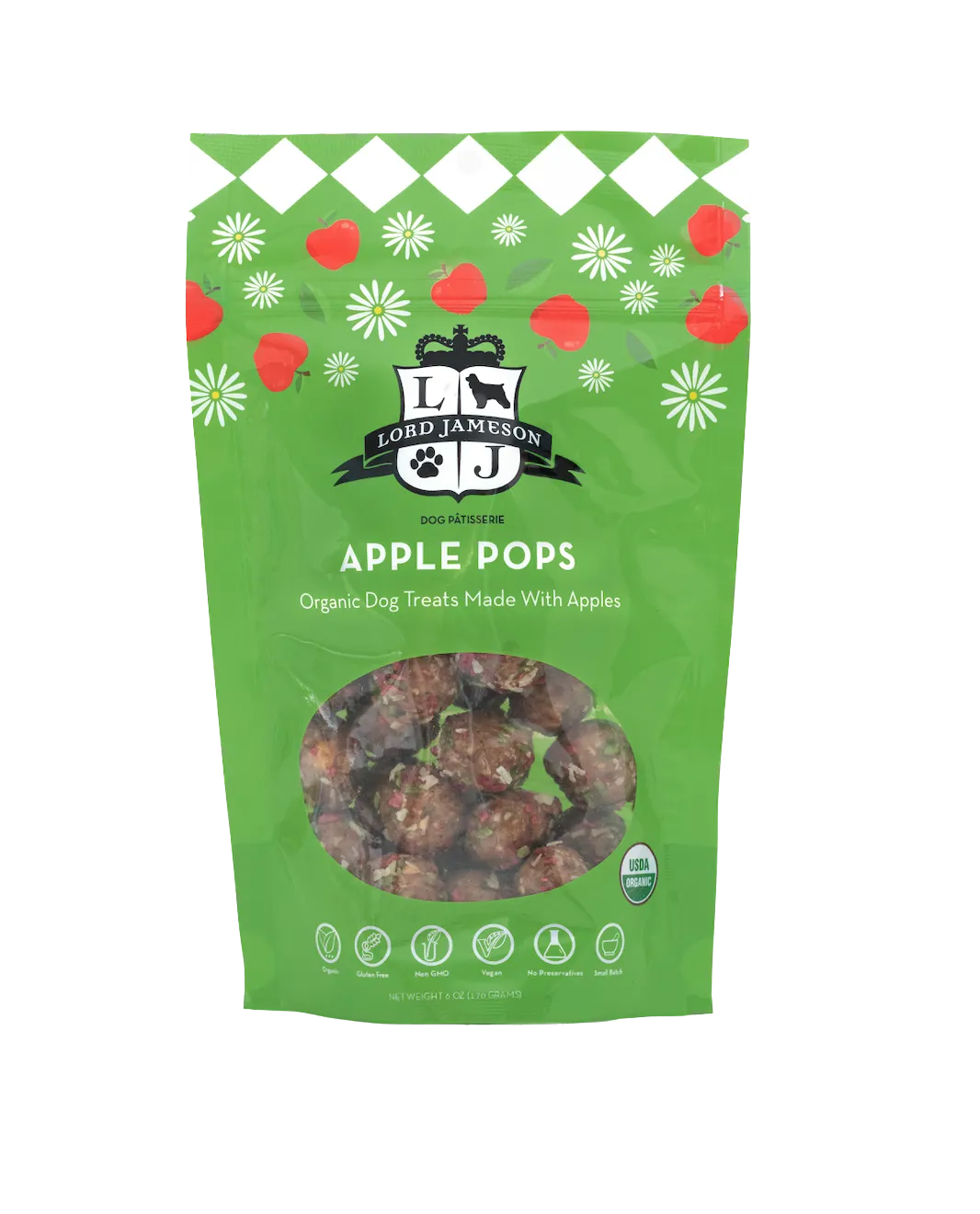 Lord Jameson Organic Dog Treats Apple Pops - Apple   Coconut 6oz Bag
