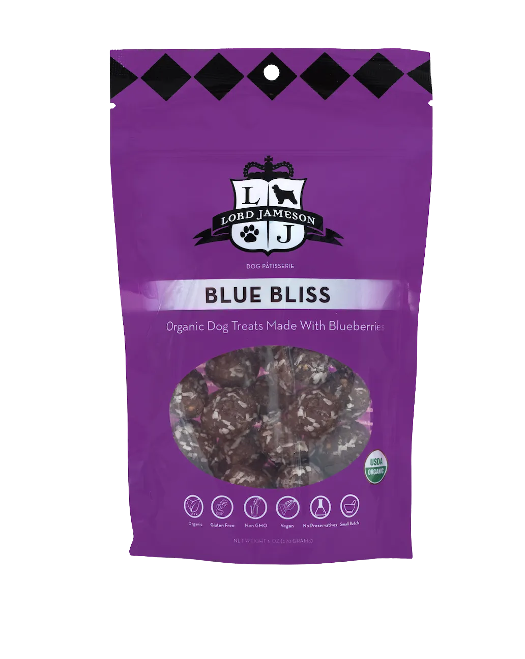 Lord Jameson Organic Dog Treats Blue Bliss - Wild Blueberries   Coconut 6oz Bag