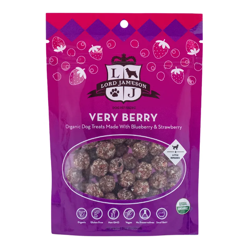 Lord Jameson Organic Dog Treats Very Berry - Blueberry   Strawberry 3oz Bag