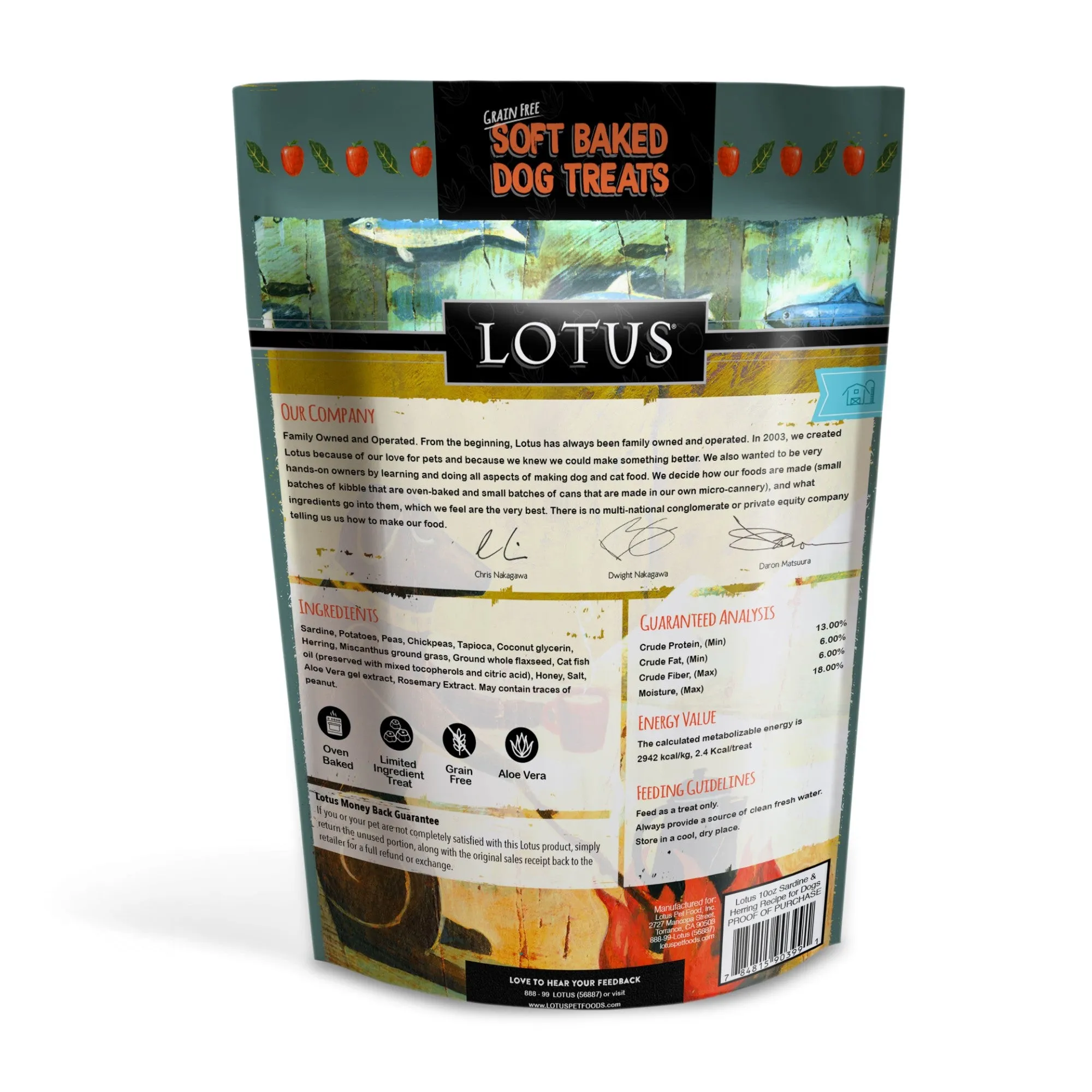 Lotus Soft Baked Dog Treats - Sardine & Herring Recipe 10oz Bag