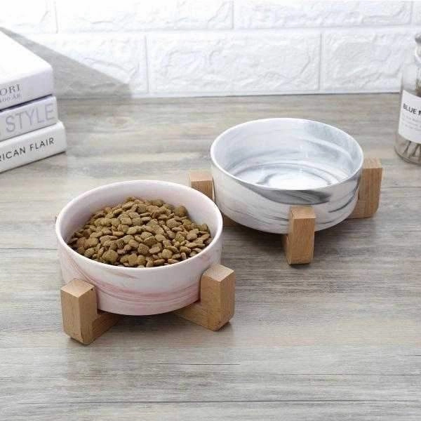 Marble Ceramic Bowl with Bamboo Stand