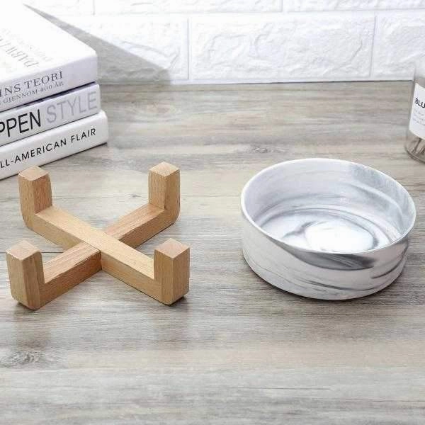 Marble Ceramic Bowl with Bamboo Stand
