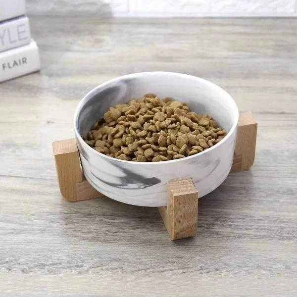 Marble Ceramic Bowl with Bamboo Stand