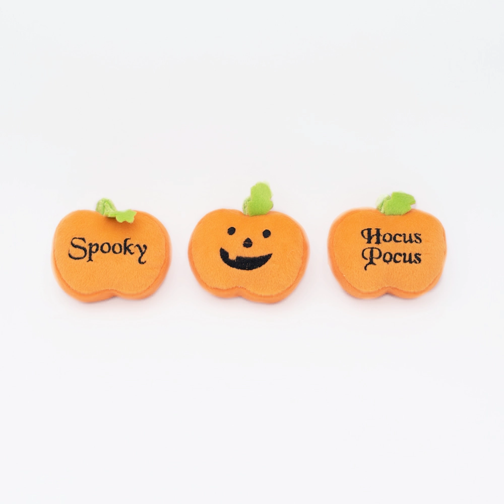 Miniz 3-Pack, Halloween Pumpkins, mini Squeaky Dog Toy