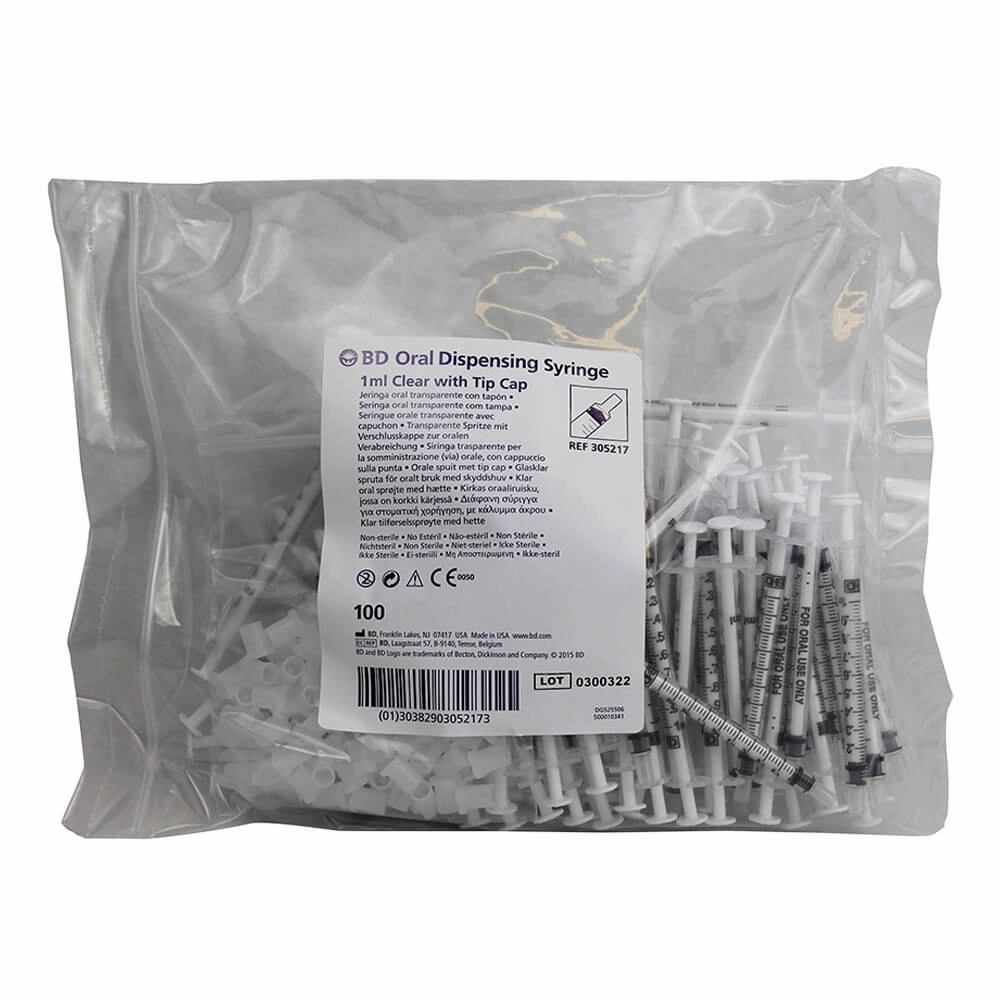 Monoject Oral Dispensing Syringe - Clear with Tip Cap, 100 ct