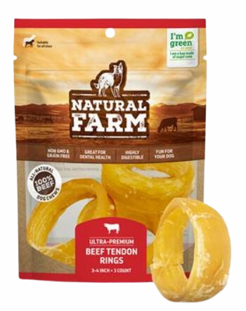 Natural Farm Beef Tendon Rings 3-Pack Bag