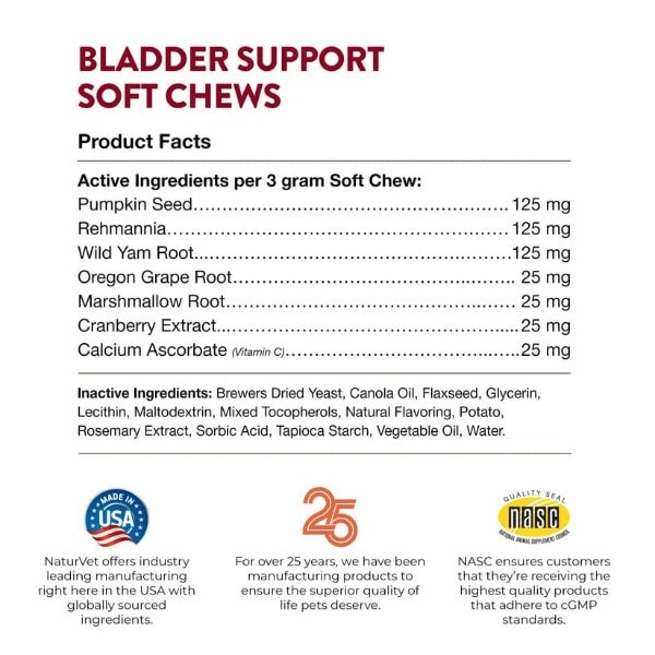 NaturVet Bladder Support plus Cranberry Soft Chews For Dogs